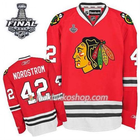 Reebok Miehille NHL Chicago Blackhawks Pelipaita Joakim Nordstrom #42 Koti Punainen 2015 Stanley Cup