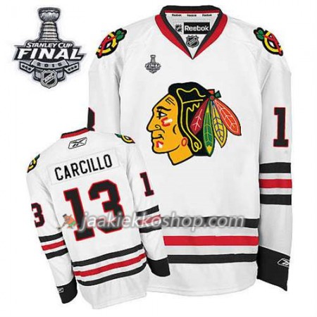 Reebok Miehille NHL Chicago Blackhawks Pelipaita Daniel Carcillo #13 Vieras Valkoinen 2015 Stanley Cup
