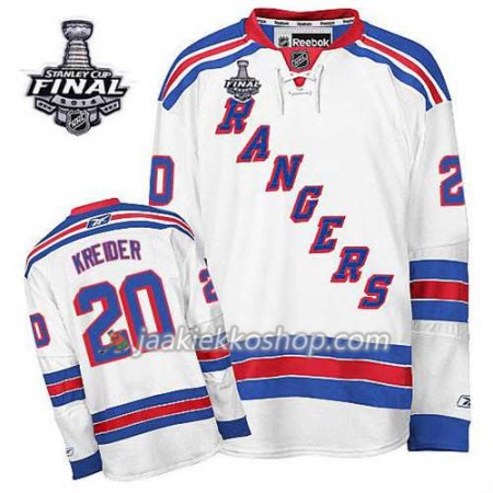 Reebok Miehille NHL New York Rangers Pelipaita Chris Kreider #20 Vieras Valkoinen 2014 Stanley Cup