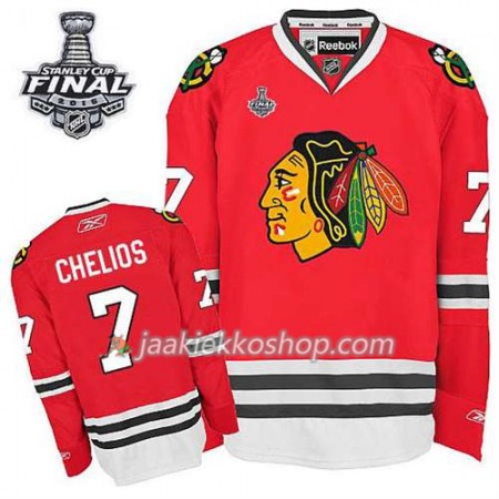 Reebok Miehille NHL Chicago Blackhawks Pelipaita Chris Chelios #7 Koti Punainen 2015 Stanley Cup