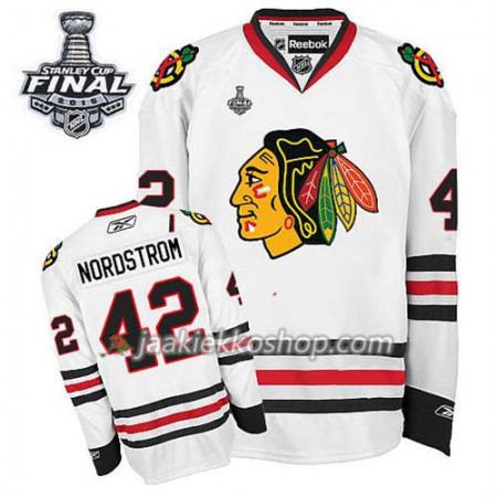 Reebok Miehille NHL Chicago Blackhawks Pelipaita Joakim Nordstrom #42 Vieras Valkoinen 2015 Stanley Cup