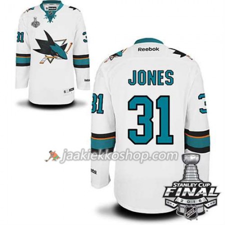 Reebok NHL San Jose Sharks Pelipaita Martin Jones #31 Valkoinen Vieras 2016 Stanley Cup
