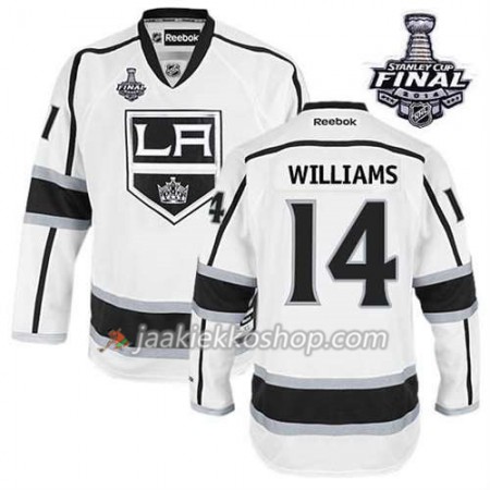 Reebok Miehille NHL Los Angeles Kings Pelipaita Justin Williams #14 Vieras Valkoinen 2014 Stanley Cup