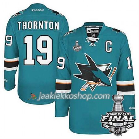 Reebok NHL San Jose Sharks Pelipaita Joe Thornton Captain #19 Teal Koti 2016 Stanley Cup