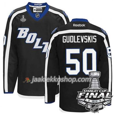 Reebok NHL Tampa Bay Lightning Pelipaita Kristers Gudlevskis #50 Musta Kolmas 2016 Stanley Cup