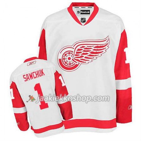 Reebok Miehille NHL Detroit Red Wings Pelipaita Terry Sawchuk #1 Vieras Valkoinen
