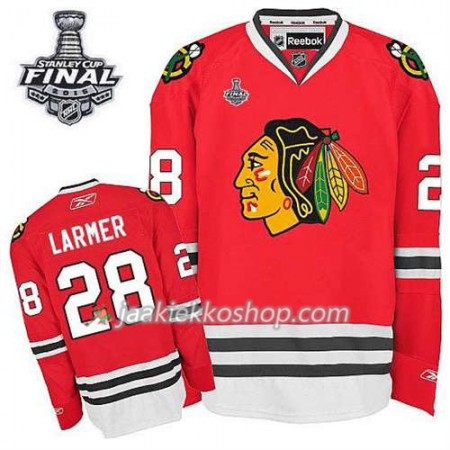 Reebok Miehille NHL Chicago Blackhawks Pelipaita Steve Larmer #28 Koti Punainen 2015 Stanley Cup
