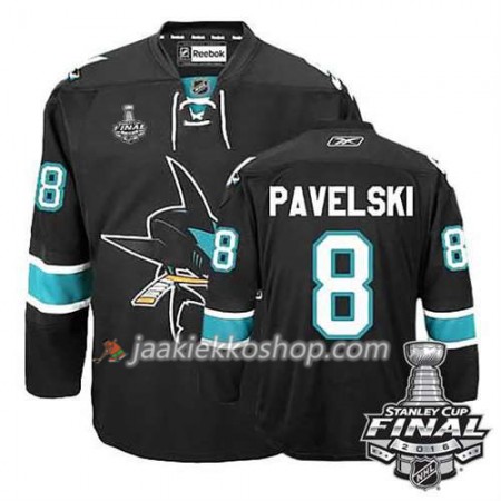 Reebok NHL San Jose Sharks Pelipaita Joe Pavelski #8 Musta Kolmas 2016 Stanley Cup
