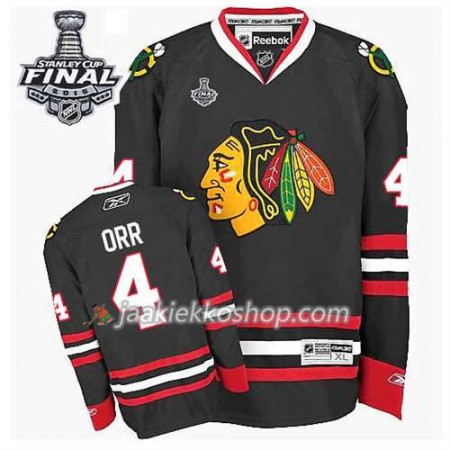 Reebok Miehille NHL Chicago Blackhawks Pelipaita Bobby Orr #4 Kolmas Musta 2015 Stanley Cup