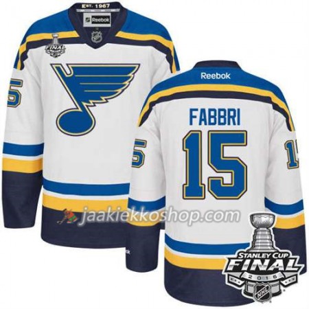 Reebok NHL St. Louis Blues Pelipaita Robby Fabbri #15 Valkoinen Vieras 2016 Stanley Cup