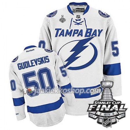 Reebok NHL Tampa Bay Lightning Pelipaita Kristers Gudlevskis #50 Valkoinen Vieras 2016 Stanley Cup
