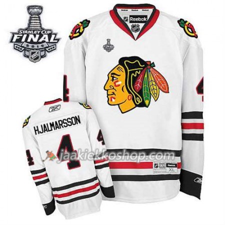 Reebok Miehille NHL Chicago Blackhawks Pelipaita Niklas Hjalmarsson #4 Vieras Valkoinen 2015 Stanley Cup