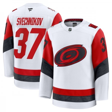 Miehille NHL Carolina Hurricanes Pelipaita Fanatics Premium Andrei Svechnikov 2025-26 vieras Valkoinen