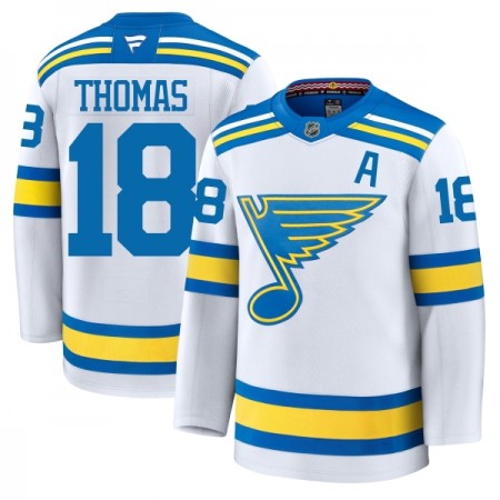 Miehille NHL St. Louis Blues Pelipaita Fanatics Premium Robert Thomas 2025-26 vieras Valkoinen Miehille NHL St. Louis Blues Pelipaita Fanatics Premium Robert Thomas 2025-26 vieras Valkoinen